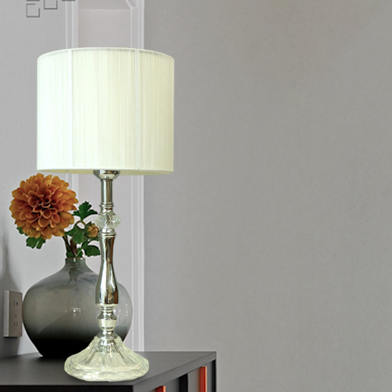 Simple Fabric White Table Lamp With Crystal Base - Perfect For Living Room Ambiance