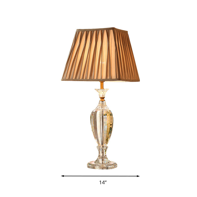 Rustic Beige Fabric Table Lamp With Pleated Shade And Crystal Urn Base - 1-Light Night Light