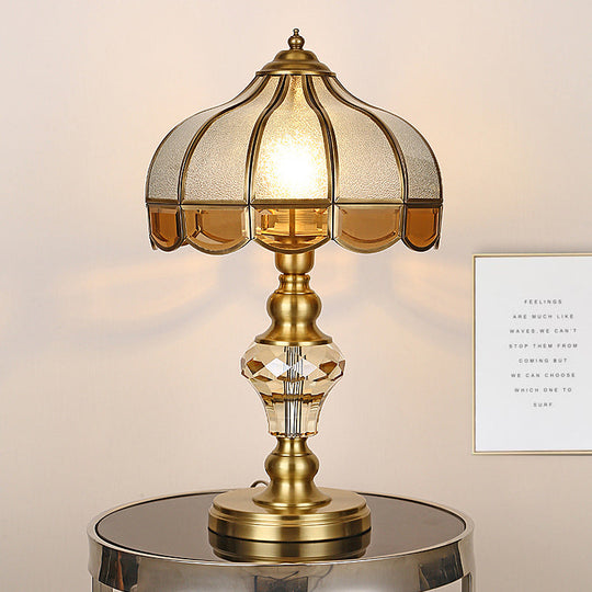 Colonial Crystal Nightstand Lamp In Gold For Bedroom - Elegant 1 Light Table And Lighting / Cone