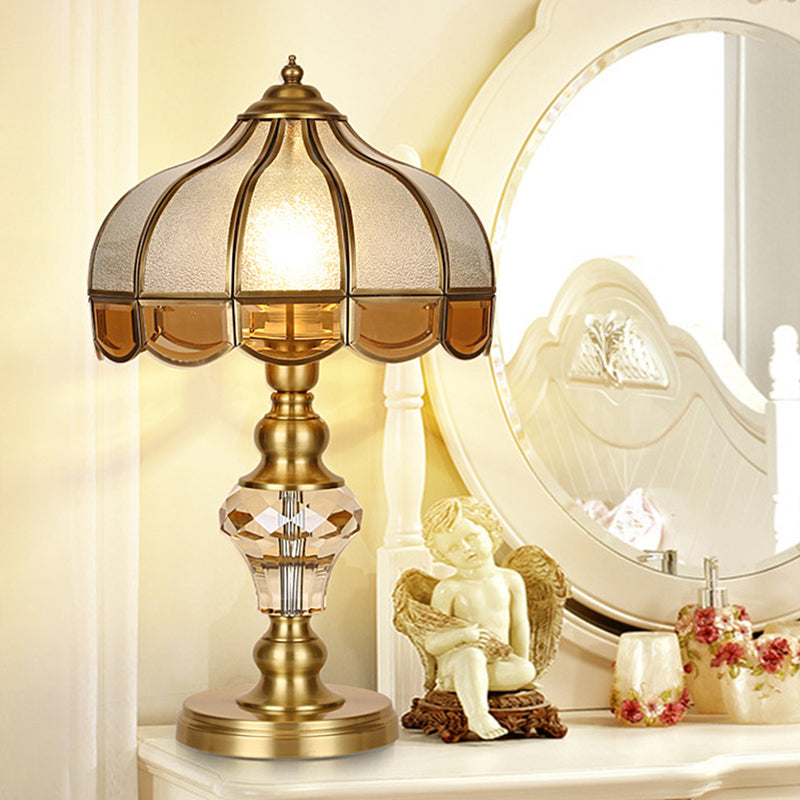 Colonial Crystal Nightstand Lamp In Gold For Bedroom - Elegant 1 Light Table And Lighting