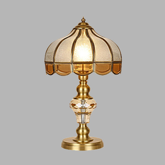 Colonial Crystal Nightstand Lamp In Gold For Bedroom - Elegant 1 Light Table And Lighting