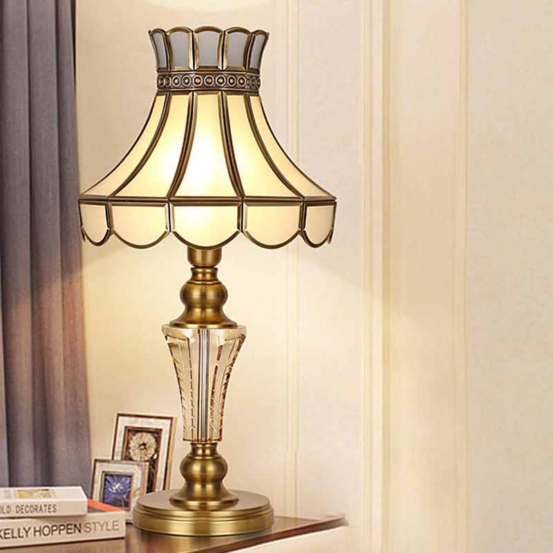 Colonial Crystal Nightstand Lamp In Gold For Bedroom - Elegant 1 Light Table And Lighting / Bell