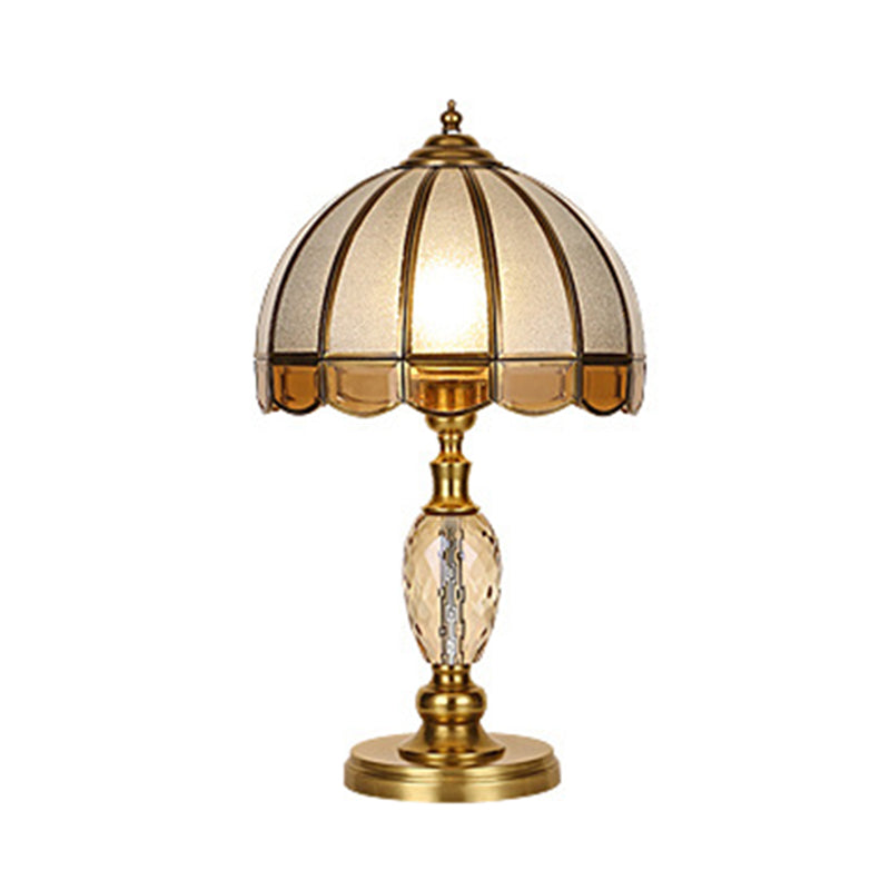 Colonial Crystal Nightstand Lamp In Gold For Bedroom - Elegant 1 Light Table And Lighting