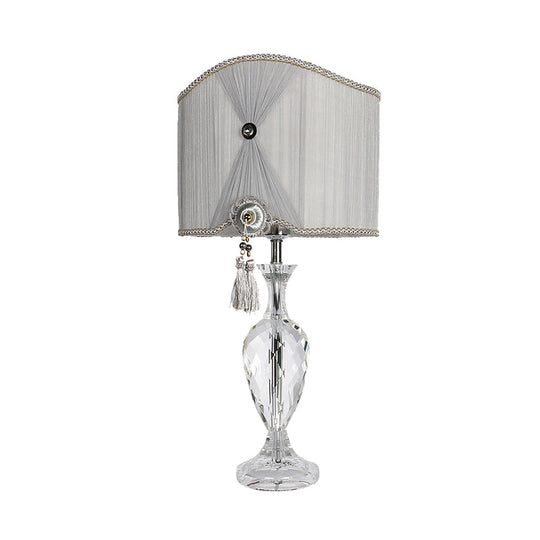 Minimalist Grey Crystal Table Lamp With Fabric Shade - Elegant Bedroom Night Light