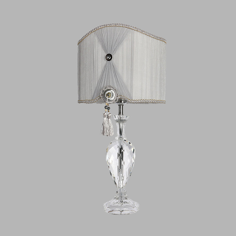 Minimalist Grey Crystal Table Lamp With Fabric Shade - Elegant Bedroom Night Light