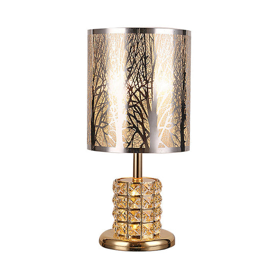 Crystal Gold Nightstand Lamp With Flower/Tree Detail Ideal For Bedroom Traditional Design