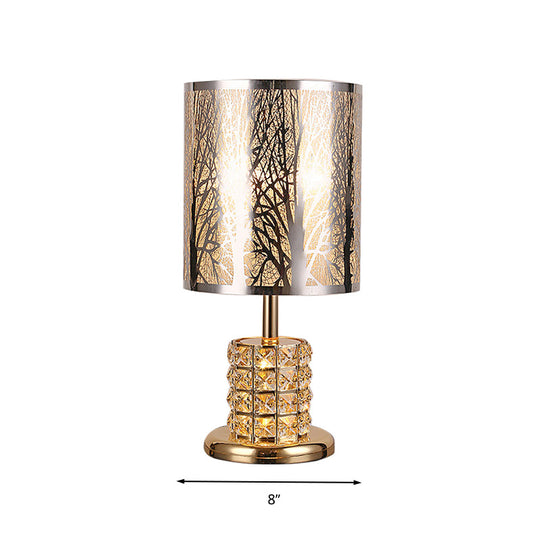 Crystal Gold Nightstand Lamp With Flower/Tree Detail Ideal For Bedroom Traditional Design