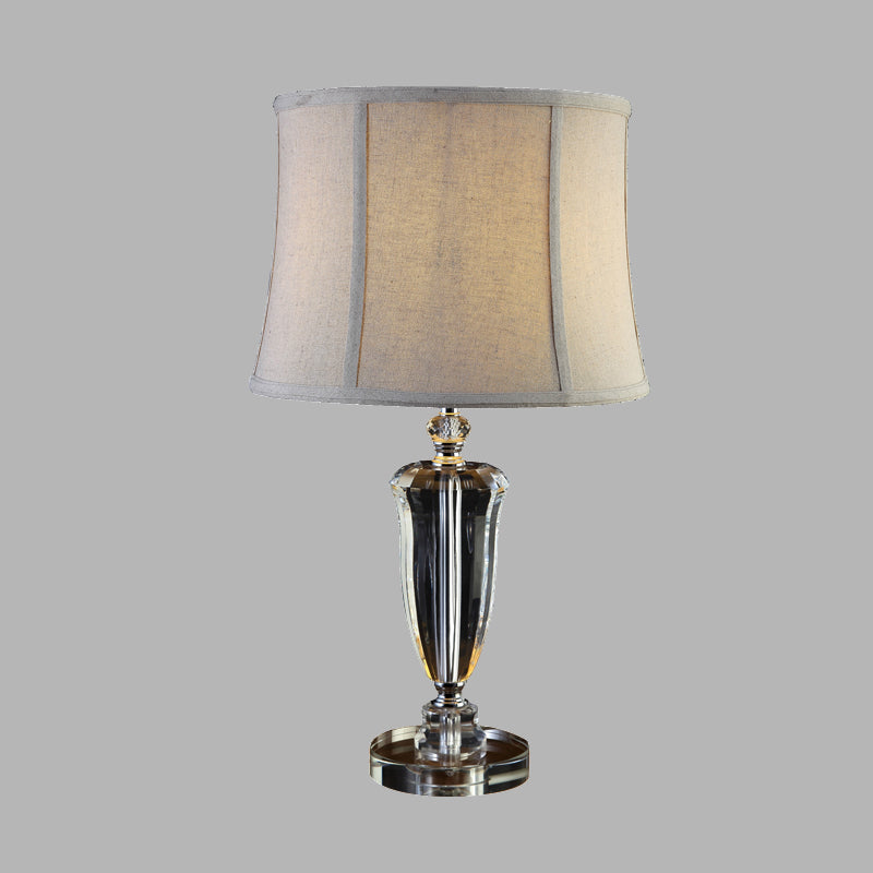 Countryside Cream Gray Bedside Table Lamp With Crystal Accent And Fabric Drum Shade