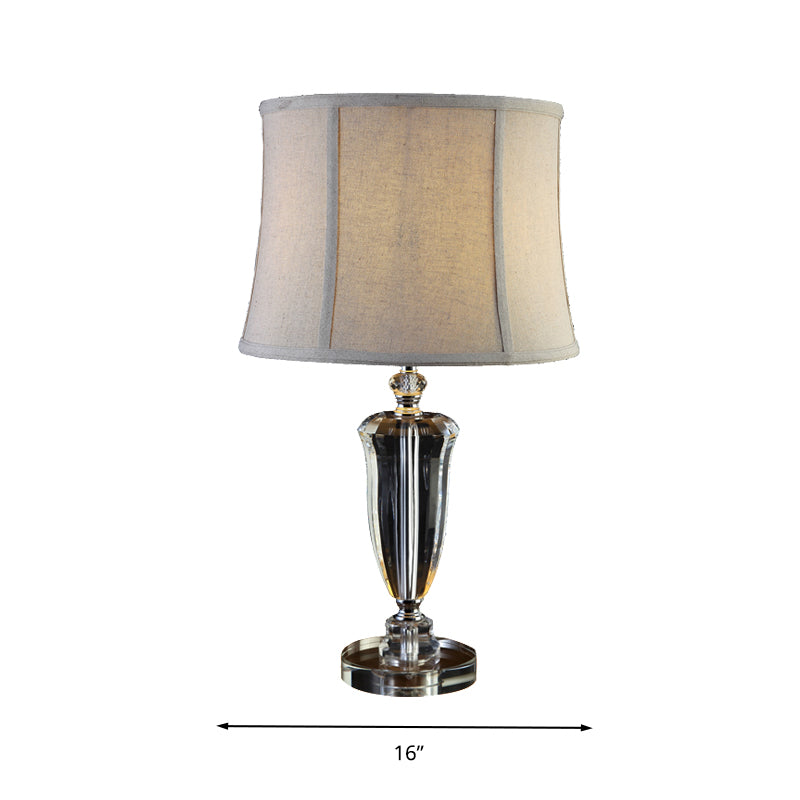 Countryside Cream Gray Bedside Table Lamp With Crystal Accent And Fabric Drum Shade