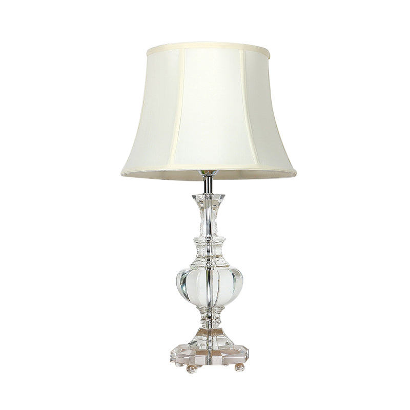 White Fabric Night Lamp With Crystal Base - Elegant Bedroom Table Light 1