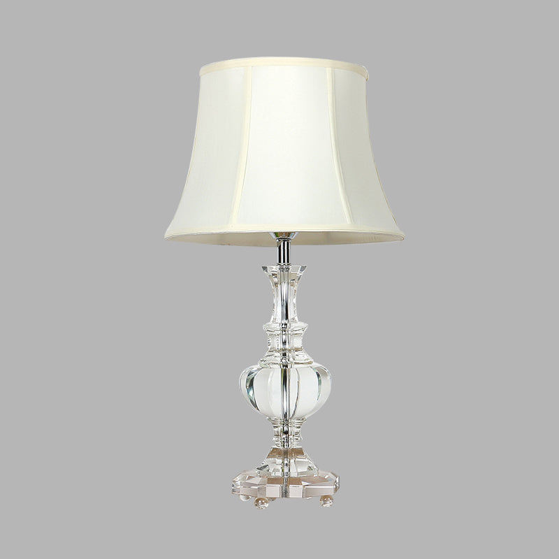 White Fabric Night Lamp With Crystal Base - Elegant Bedroom Table Light 1