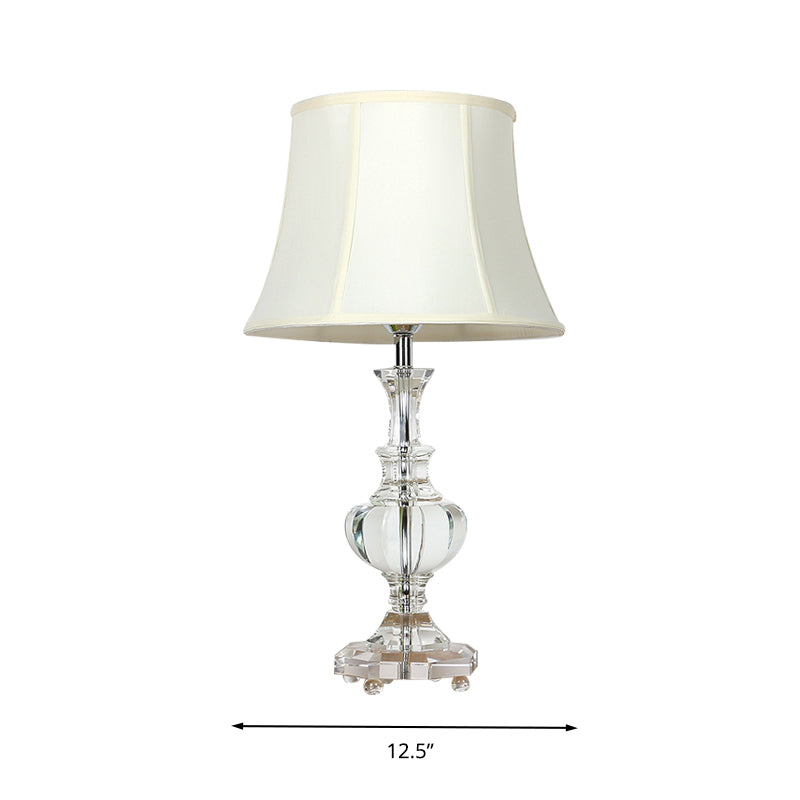 White Fabric Night Lamp With Crystal Base - Elegant Bedroom Table Light 1