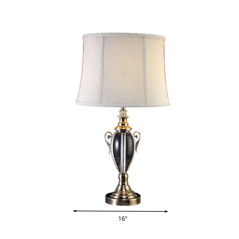 Gray Cream Fabric Panel Table Lamp With Crystal Deco Elegant Nightstand Light