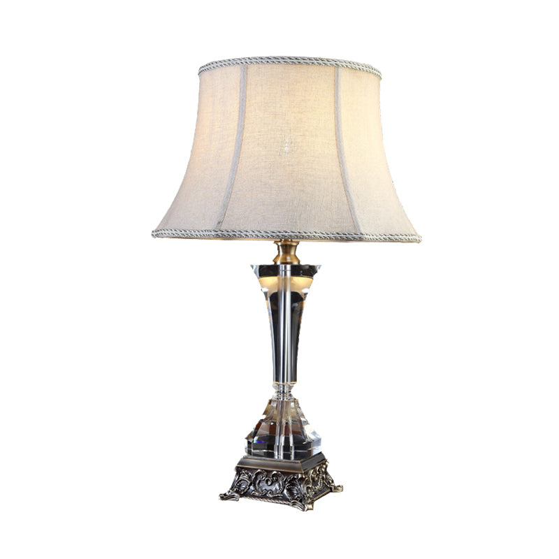 Gray Tapered Night Table Lamp - Countryside Fabric Crystal Base Bedroom Nightstand Light