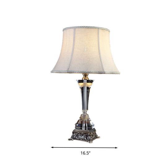 Gray Tapered Night Table Lamp - Countryside Fabric Crystal Base Bedroom Nightstand Light