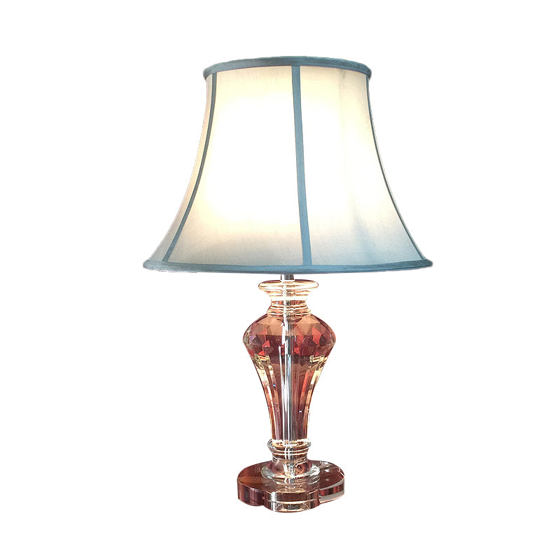 Rustic Single Light Rural Style Night Lamp With Crystal Base - White/Blue Fabric Table