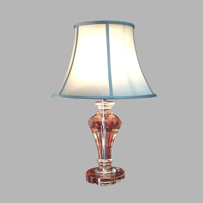 Rustic Single Light Rural Style Night Lamp With Crystal Base - White/Blue Fabric Table