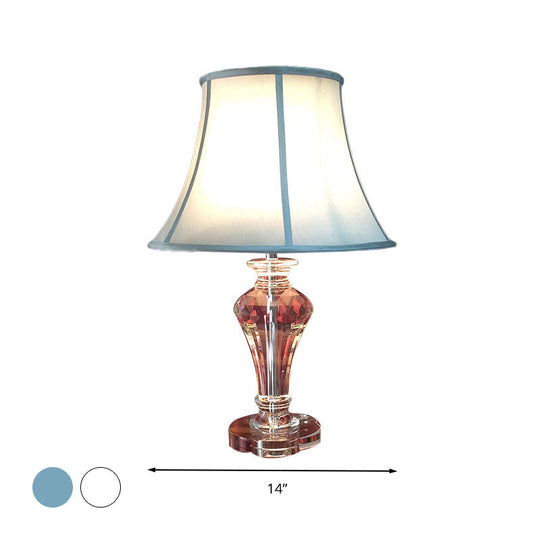 Rustic Single Light Rural Style Night Lamp With Crystal Base - White/Blue Fabric Table