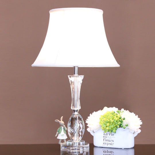 Empire Shade Table Light: Traditional White Fabric Night Lamp With Crystal Base