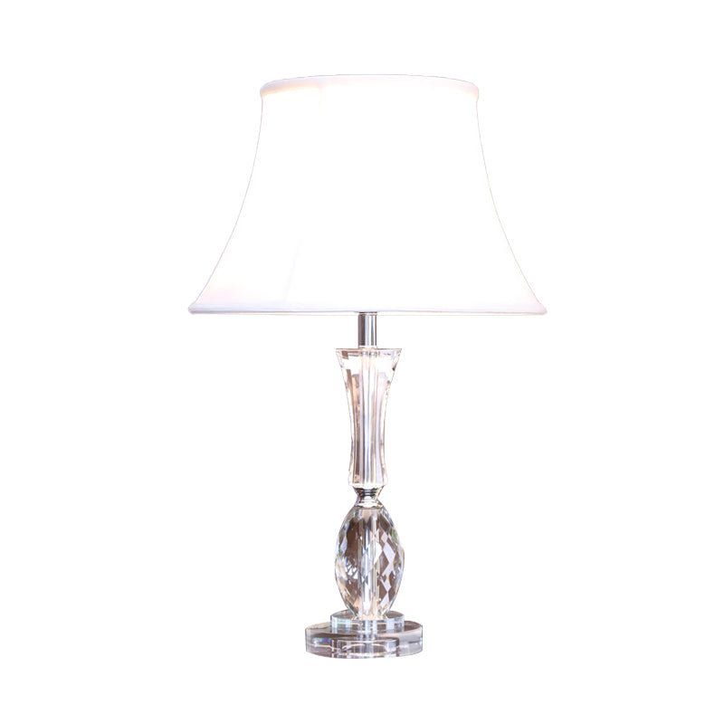 Empire Shade Table Light: Traditional White Fabric Night Lamp With Crystal Base