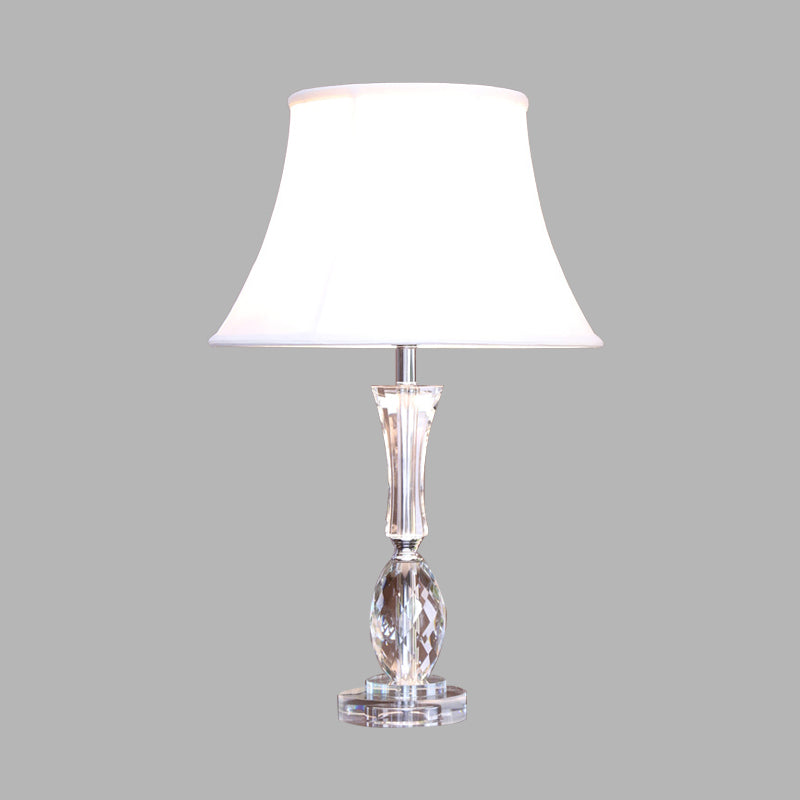 Empire Shade Table Light: Traditional White Fabric Night Lamp With Crystal Base