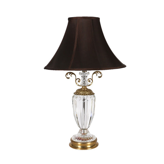 Bedroom Crystal Night Lamp - Elegant Black Nightstand Light With Fabric Shade