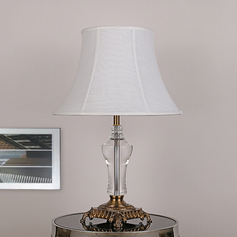 Countryside White Cone Nightstand Lamp With Crystal Accent - Fabric Shade 1 Light Perfect For Living