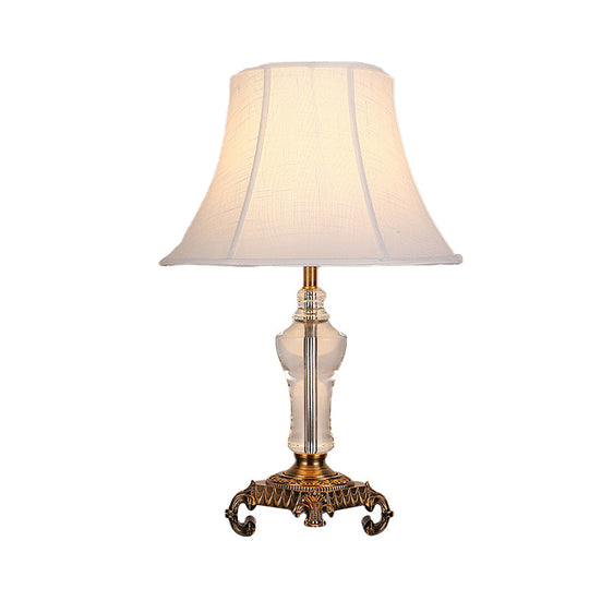 Countryside White Cone Nightstand Lamp With Crystal Accent - Fabric Shade 1 Light Perfect For Living