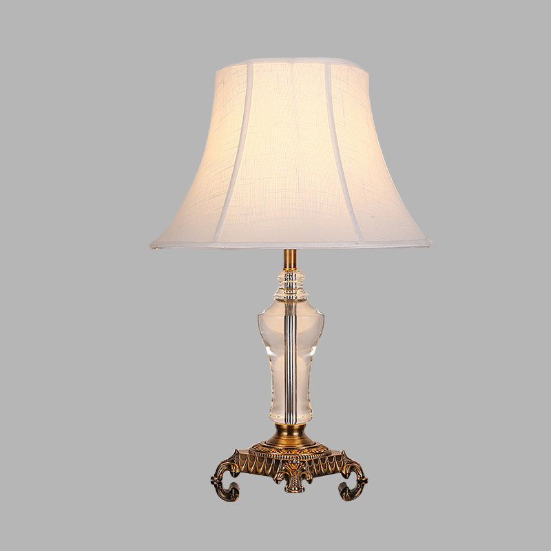 Countryside White Cone Nightstand Lamp With Crystal Accent - Fabric Shade 1 Light Perfect For Living