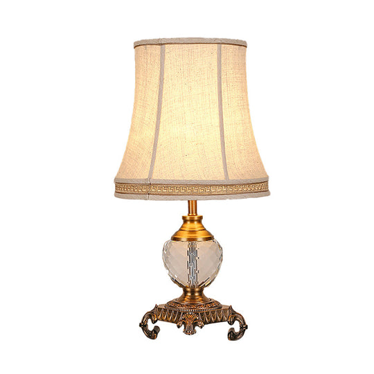 Bedroom Crystal Nightstand Light: Tapered Beige Table Lamp With Braided Trim