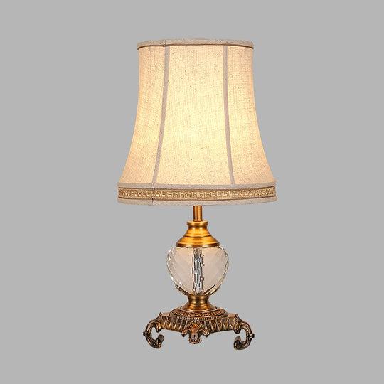 Bedroom Crystal Nightstand Light: Tapered Beige Table Lamp With Braided Trim