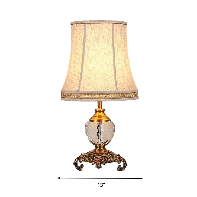 Bedroom Crystal Nightstand Light: Tapered Beige Table Lamp With Braided Trim