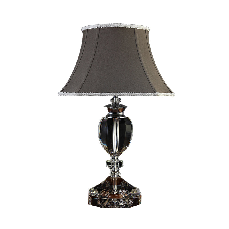 Grey Bell Table Lamp: Countryside Fabric Shade Single Head Bedroom Night Light With Crystal Base