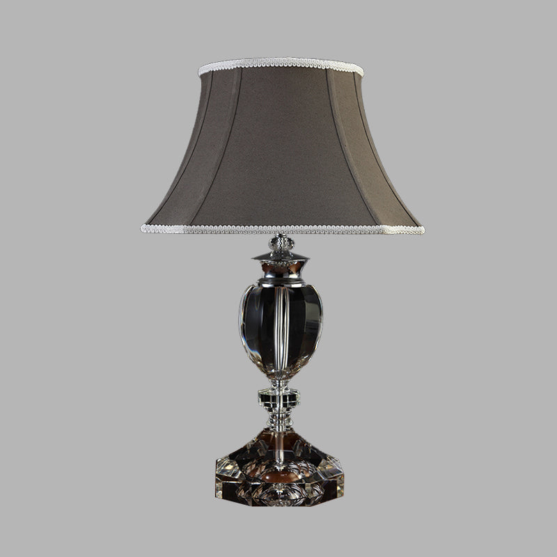 Grey Bell Table Lamp: Countryside Fabric Shade Single Head Bedroom Night Light With Crystal Base