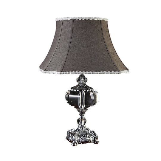 Grey Fabric Nightstand Lamp - Elegant Flared Shade And Crystal Base