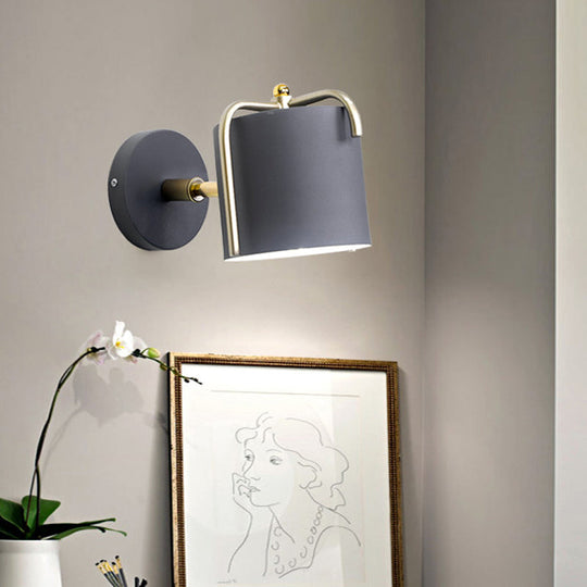 Contemporary Green/Grey Sconce With Tube Metal Shade For Bedroom Wall Lighting Grey