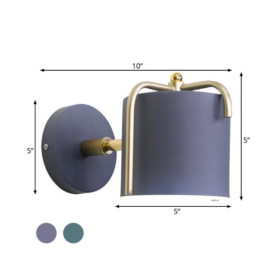 Contemporary Green/Grey Sconce With Tube Metal Shade For Bedroom Wall Lighting