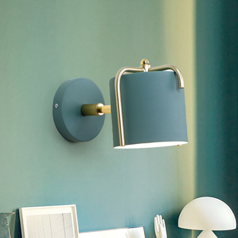 Contemporary Green/Grey Sconce With Tube Metal Shade For Bedroom Wall Lighting Green