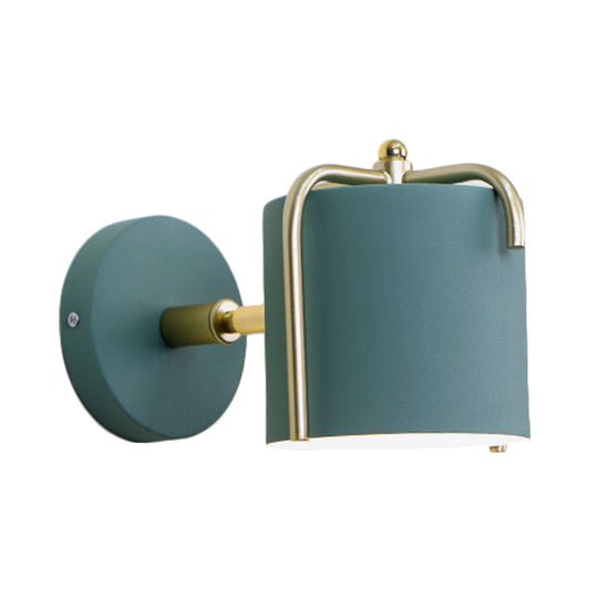 Contemporary Green/Grey Sconce With Tube Metal Shade For Bedroom Wall Lighting