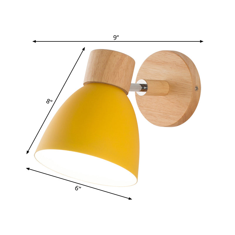 Modern Yellow Metal Flare Wall Sconce With Wood Circle Backplate