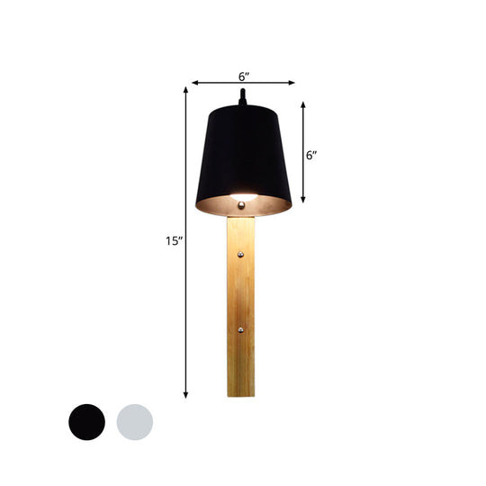 Modern Metal Bell Wall Lamp - 1 Head Black/White Sconce Light Fixture With Wood Backplate