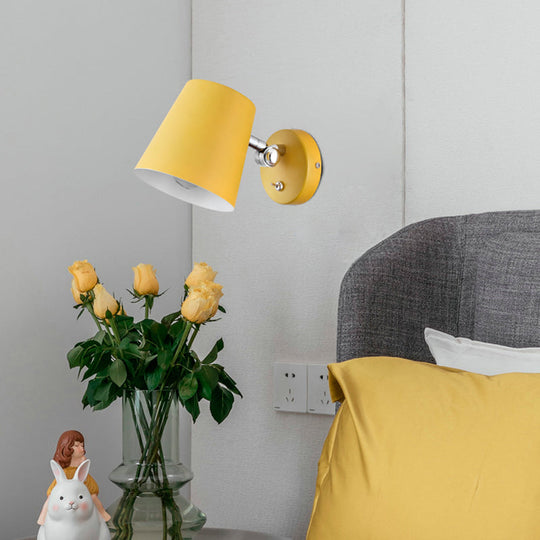 Modern Yellow Sconce Light Fixture With Conical Metal Shade For Bedroom Wall