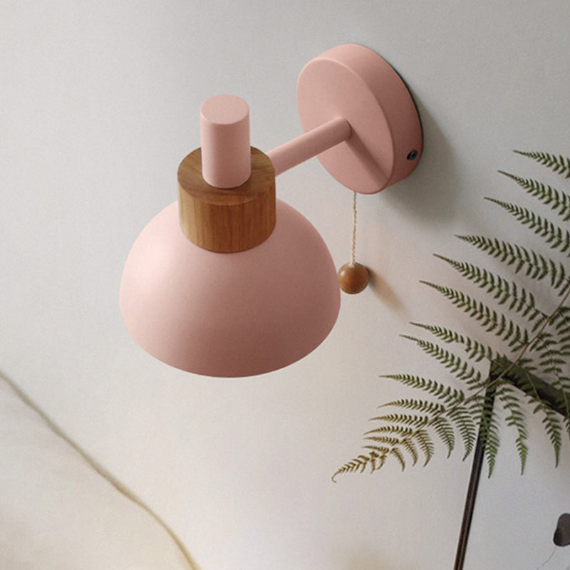 Macaron Wall Lamp With Domed Metal Shade - White/Pink/Yellow Pink