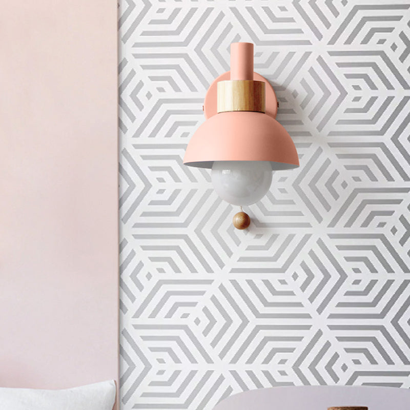 Macaron Wall Lamp With Domed Metal Shade - White/Pink/Yellow