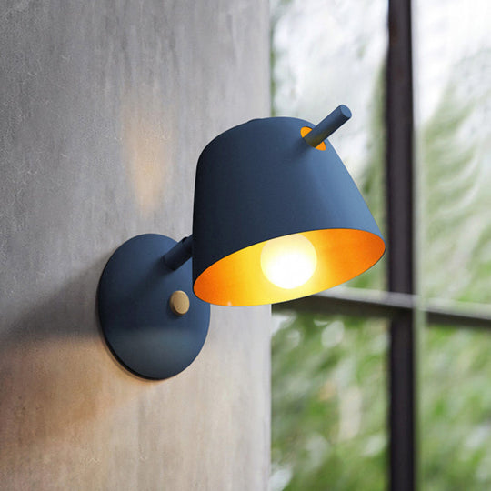 Modern Flare Wall Mount Sconce With 1 Head Metal Shade In Black/White/Blue Blue