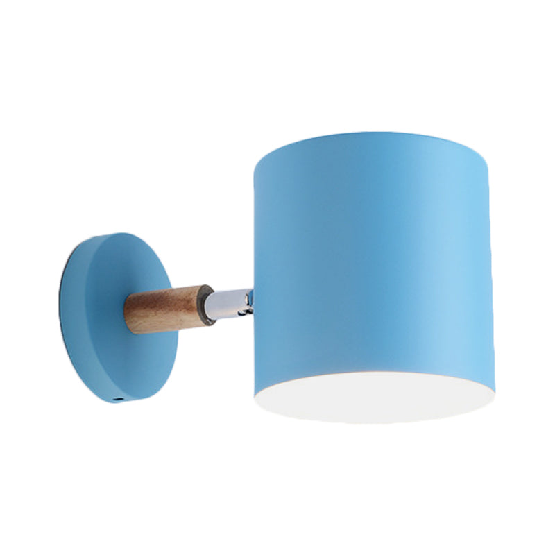 Blue Metal Wall Lamp With Rotating Node - Tubular Macaron Sconce Light