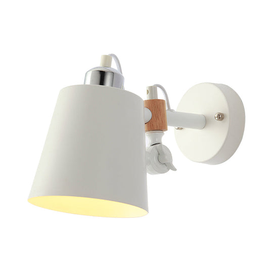 Contemporary Metal Cone Wall Sconce In White - Adjustable Arm 1-Head Light Fixture