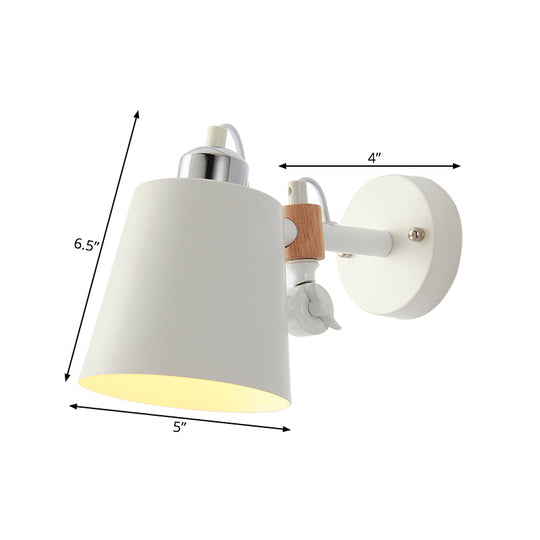 Contemporary Metal Cone Wall Sconce In White - Adjustable Arm 1-Head Light Fixture