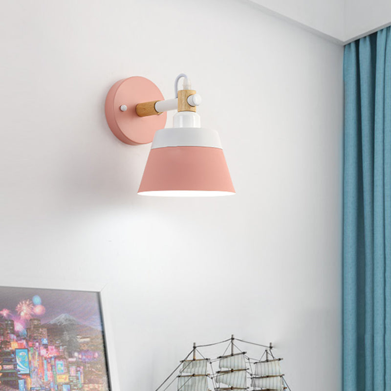 Black/Pink Macaron Wall Sconce With Flared Metal Shade