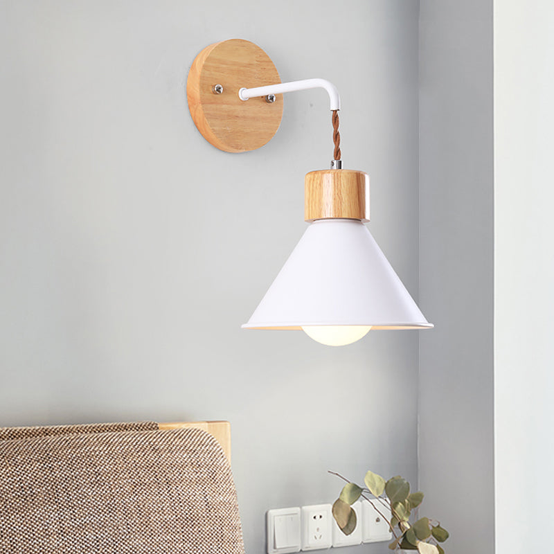 Modern Trumpet Metal Wall Sconce With 1 Head - Grey/White/Pink Light Fixture For Bedside White